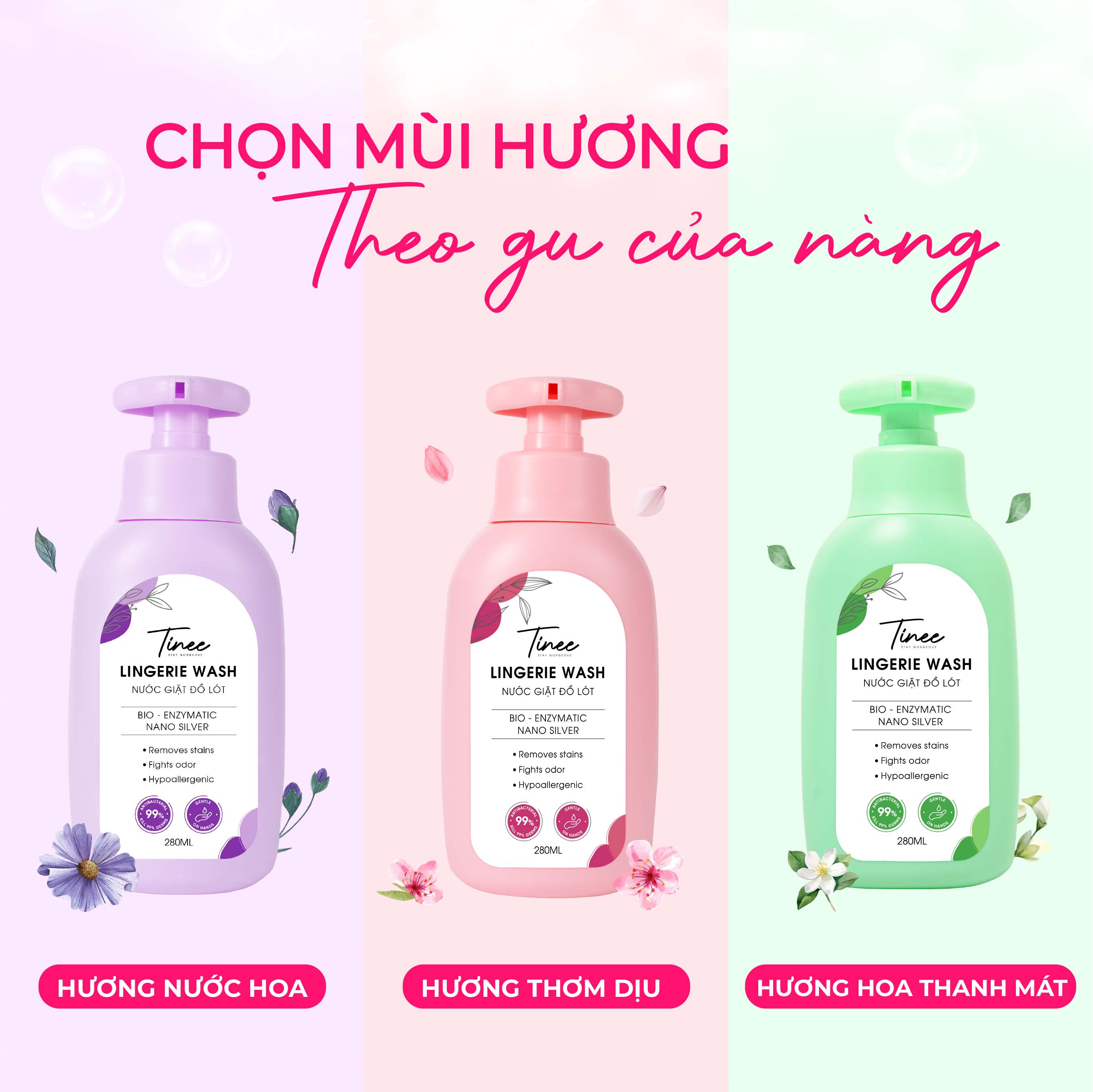 Nước giặt đồ lót Tinee với 3 hương thơm